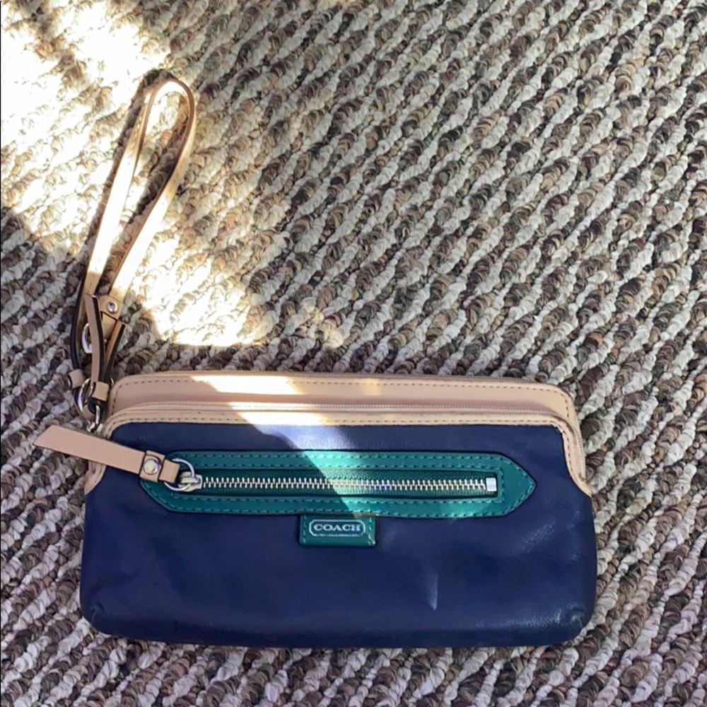 Blue, Green and Tan, 3 Pocket COACH Wallet